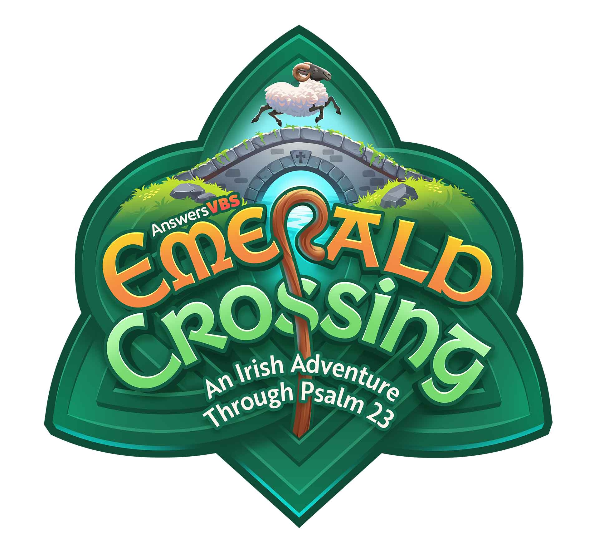 Delivering hope to suffering children by equipping local churches for gospel-centered mercy ministry. Answers VBS Emerald Crossing Logo for Children's Hunger Fund