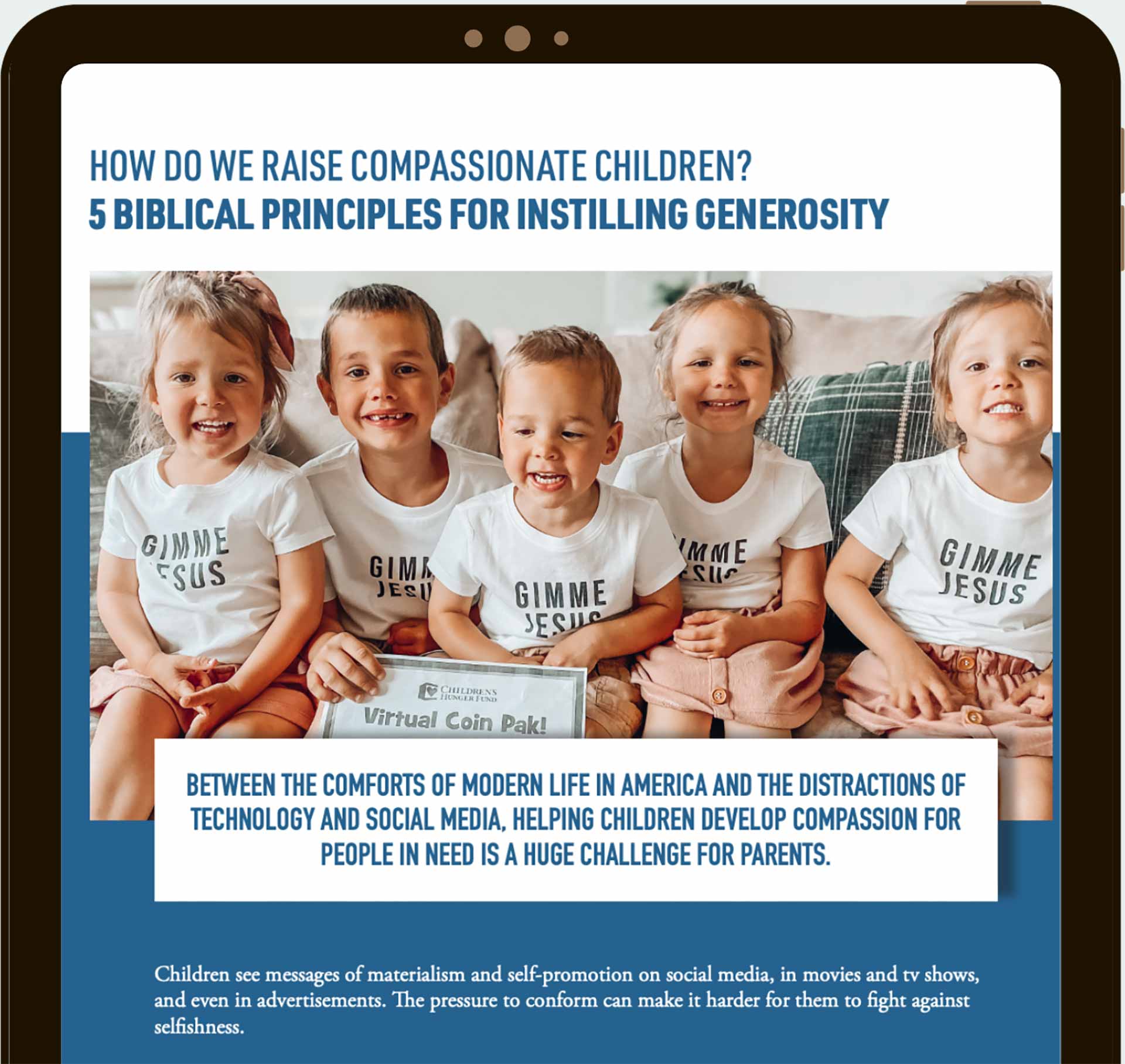 Children's Hunger Fund eBook Signup for How Do We Raise Compassionate Children? 5 Biblical Principles for Instilling Generosity